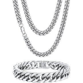 FaithHeart Stainless Steel 12MM Wide 23cm Length Cuban Link Chain Bracelet 10MM Wide 22" Length for Men