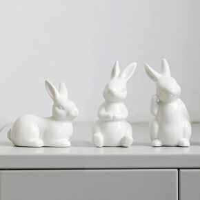 GISELA D 3Pcs White Ceramic Bunnies Easter Bunny Figurine,Home Decoration,Creative Statues for Easter Bunny Rabbits Decor
