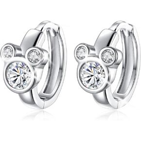 White Mouse Hoop Earrings S925 Sterling Silver Earrings for Women Post White Cubic Zirconia Trendy Lightweight Hypoallergenic Earrings Christmas Birthday Party Jewelry Earrings for Women