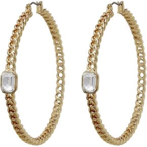 Steve Madden Stone Chain Hoop Earrings