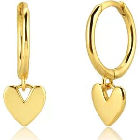BG&WLing Heart Charm Huggie Hoop Earrings for Women, 925 Sterling Silver Hanging Earring Sweet Love Heart Dangle Drop Earring, Dainty Jewelry Gifts