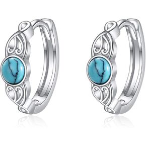 Celtic Turquoise/Moonstone/Rose Quartz/Larimar/Nature Moss Agate Hoop Earrings 925 Sterling Silver Celtic Knot Earrings for Women Irish Earrings Trendy Birthday