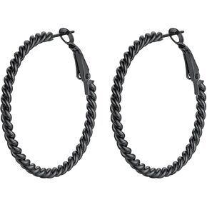 ChainsProMax 40-100MM Twisted Hoop Earrings, Hypoallergenic Stainless Steel/14K Gold Plated/Black Earrings-with Gift Box