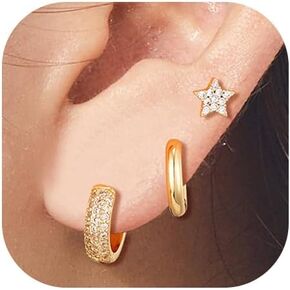 Gold Earrings Set for Women Small Huggie 14k Gold Plated Hoop Earrings Hypoallergenic Earring Stacks Trendy Dainty Jewelry