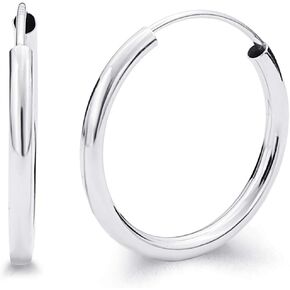 14k White Gold 2mm Thickness Endless Hoop Earrings - 9 Different Size Available