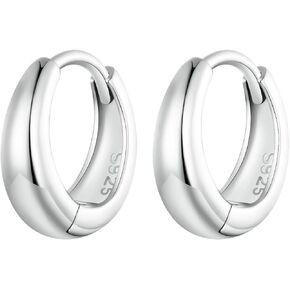 BISAER Sterling Silver Hoop Earrings 18K Gold Plated Hypoallergenic Post Chunky Hoops Large Silver Hoops Lightweight Earrings for Women