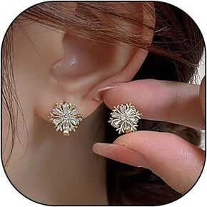 Crystal Cubic Zirconia Huggie Snowflake Hoop Earrings for Women,14K Gold Plated Trendy Earrings Statement Jewelry for Gifts Party,Stainless Steel Earrings