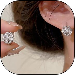 Crystal Cubic Zirconia Huggie Snowflake Hoop Earrings for Women,14K Gold Plated Trendy Earrings Statement Jewelry for Gifts Party,Stainless Steel Earrings in Kuwait
