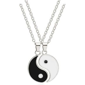 Yinyang BFF Couples Pendant Necklace 2Pcs Matching Puzzle Pendant Necklaces for Women Men Friendship Boyfriend Girlfriend Jewelry