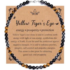 Top Plaza Mens Black Obsidian Tigers Eye Stone Necklace Healing Crystal Beaded Necklace for Men Hematite Beads Necklace Stress Relief Balance Protection Amulet Jewelry Gifts