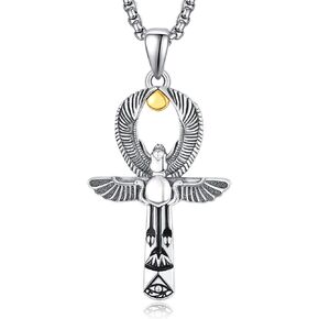 ADMETUS Ankh Necklace Sterling Silver Scarab Necklace Ankh Cross Necklace for Men Egyptian Ankh Pendant Jewelry Gifts for Men