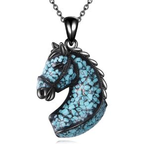 Horse Necklace Sterling Silver Horse Head Pendant Turquoise Jewelry Birthday Gift for Women Men