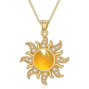 PELOVNY Sun Necklace 925 Sterling Silver Golden Jade Sun Pendant Sun Jewelry for Mothers Day Birthday Christmas Gifts Men Women