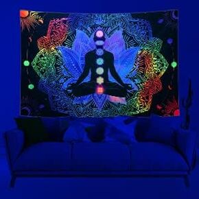 UV Reactive Meditation and Spiritual Yoga Tapestries Posters,Black Light Trippy Seven Chakra Tapestry,Hippie Mandala Boho Tapestry Wall Hanging for Bedroom Aesthetic Glows in the Dark