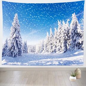 Loccor Winter Tapestry Snow Trees and Snowflakes Wonderland Scene New Year Christmas Tapestry Wall Hanging for Bedroom Living Room College Dorm Decor 92x70 Inches