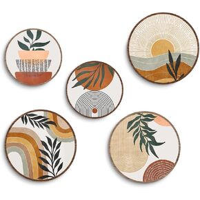 CSHVJ 5 Pcs Boho Wall Decor Sun Leaves Wall Art Bohemian Decor Rustic Wooden Hanging Sign Wood Plaque Geometric Minimalist Modern Decor Home Decor for Living Room Bedroom Farmhouse Office Wood Art