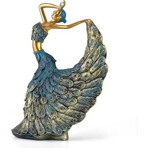 Elegant Peacock Statue Shelf Decor Accents, Peacock Decor Figurines Tabletop Home Decorations for Living Room, Peacock Decorative Objects for Bookshelf, Side Table (Blue)