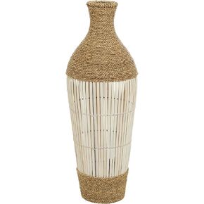 Deco 79 Seagrass Handmade Decorative Vase Wrapped Tall Centerpiece Vase with Cream Slatted Bamboo Center, Vase for Home Decoration 11" x 11" x 32", Brown