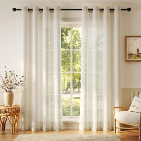 Flax Linen Curtains for Living Room 84 Inch Length 2 Panels Set, Light Filtering Sheer Window Curtain Drapes for Bedroom with Nickel Grommet, 52 Inch Wide Each Panel, Natural Color