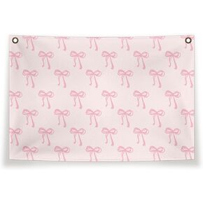 Pink Coquette Bows Canvas Flag,Preppy Bows Wall Banner,Pink Bows Wall Decor,Pink Bow Wall Art,Pink Bow Wall Decor For Girls Room Dorm,20×30 Inches