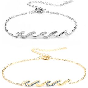 2pcs Wave Bracelets for Women, Gold And Silver Friendship Bracelets Stylish Women's Bracelets Best Friend Bracelet Bracelets Hand Jewelry for Girls Women