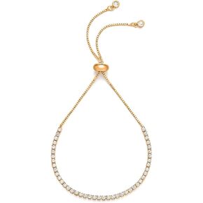 14K Gold Plated Tennis Bracelet with Cubic Zirconia Stones Adjustable Slider Bracelets Trendy Jewelry Sets Bolo Clasp Gold Bracelets for Women