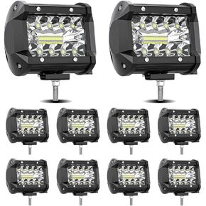 4 inch LED Pod Lights, 60W 12,000LM LED Fog/Driving/Off Road Lights LED Light Bar with Spot Flood Combo, LED Cube Work Lights for Truck Boat ATV UTV Pickup,10 PCS