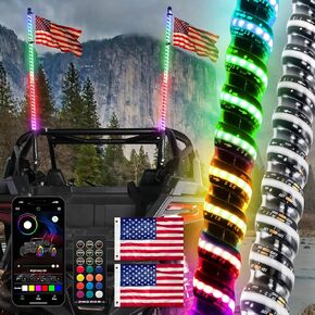 WeiSen 2PCS 4FT LED COB Whip Light w/Brake Turn Reverse Light, RGB LED Antenna Spiral Light w/300 Colors & Modes fit Polaris RZR Maverick X3 Talon UTV ATV