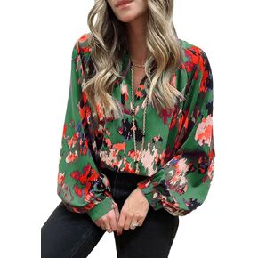 Women Casual Boho Blouse Tops Lantern Long Sleeve V Neck 2023 Fashion Women Abstract Blouses Shirts