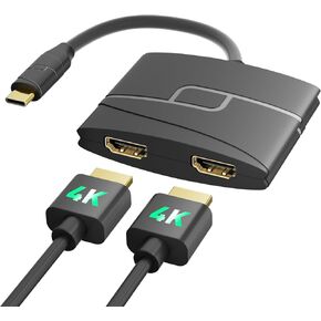 USB C to Dual HDMI Adapter |4k@60Hz| for Mac M1/M2/M3,Displaylink(DL6950) HDMI Spilitter Extended Display for Dual Monitors Compatible with Windows, MacBook Pro/Air,Driver Required