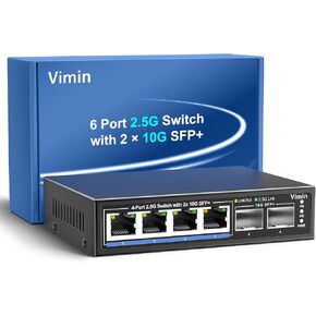 16 Port 2.5G PoE Switch Unmanaged with 2X 10Gbps SFP, VIMIN 16x 2.5G Base-T PoE Ports, 10G SFP PoE Switch w/ 120Gbps Ethernet Switching Capacity, IEEE802.3af/at, 220W, VLAN, Metal Housing, Fanless