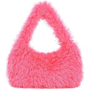 Fecialy Fluffy Purses for Women Cute Fuzzy Tote Handbag Plush Y2K Hobo Shoulder Bag Faux Fur Clutch Bag