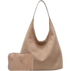 Suede Slouchy Bag for Women Tote Bag Shoulder Satchel Bag Large Brown Suede Purse Office Travel Handbag Underarm Bag