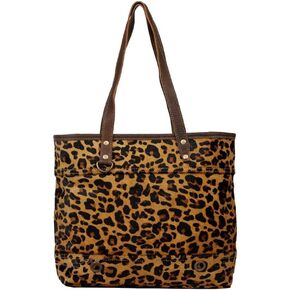 Myra Leopard Clinch Upcycled Leather & Hairon Tote Bag S-2612
