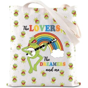 TGBJE Kermit Rainbow Frog Gift The Lovers The Dreamers and Me Tote Bag Singing Frog Lover Gift Kermit The Frog Merchandise (The Lovers frog tote)