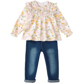 Toddler Girl Clothes Kids Girl Outfit Fall Long Sleeve Shirts Denim Pant set Ruffle Outfits Set Winter Little Girl Clothes in Saudi Arabia