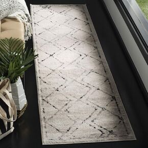 SAFAVIEH Skyler Collection 2' x 12' Ivory/Grey SKY197H Boho Diamond Non-Shedding Living Room Bedroom Runner Rug