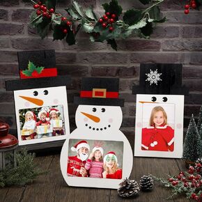 Sintuff 3 Pcs Snowman Picture Frame 4 x 6 Winter Photo Frame White Snowman Decorative Wooden New Year Holiday Frame Ornaments Gift for Home Table Tabletop Display Party Decorations