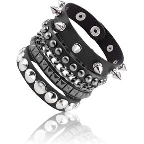 3 قطع من أساور البانك روك، أساور قوطية، أساور مرصعة بالجلد الصخري، سوار مرصع قابل للتعديل، مجموعة سوار معصم 80s للرجال والنساء، سوار من الجلد الصخري، إكسسوارات مجوهرات روك بانك in Kuwait