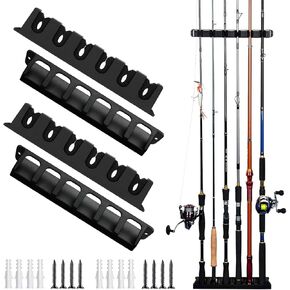 Fishing Rod Holders Wall-Mounted 2 Pairs, Simple Deluxe Fishing Pole Holder & Rack Store up to 12 Rods or Combos for Garage & Boat (Vertical, Black)