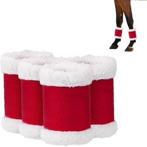 Christmas Horse Leg Wraps Standing Wraps for Horses red Horse Leg Protectors Horse Leg Wraps Faux Fur Polyester Standing Wraps 、Pack of 4 (Snowflake)