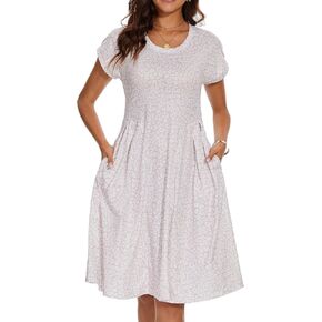 Women's Summer Beach Dress Short Sleeve Scoop Neck Casual Floral Dress