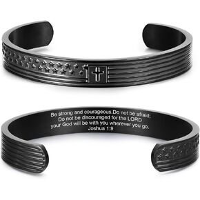 MEALGUET Cross Cuff Bangle Bracelets for Men : Engraved Inspirational Bible Verse American Flag Cross Bracelet Men's Faith Christian Jewelry Gifts for Men Son Dad Brother Husband Daily Prayer