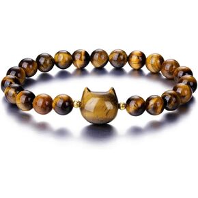 GEHECRST Crystal Cat Bracelet for Women Men, 8mm Healing Gemstone Bead Bracelet Protection, Natural Stone Stretch Bracelet Jewelry Gifts for Cat Lover Mom Girlfriend