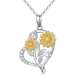 14K Real Gold Nature Diamond Heart Necklace for Women,White/Yellow Gold Sunflower Heart Pendant | You are My Sunshine,Anniversary Birthday Love Jewelry Gifts for Wife Mom 16"-18''