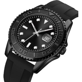Lionhead Men's Luxury Sports Watch - Waterproof to 100ft, Precise Quartz Movement, Silicone Wrist Band, Stainless Clasp, Glow in The Dark Face, Elegant All Black
