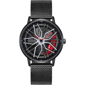 MASTOP Men's Car Watch Creative Hollow Design Waterproof Quartz Analog Stainless Steel Strap Suitable for Men and Car Enthusiasts