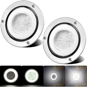 2pcs 4 inch Round LED Trailer Trucks Halo Reverse Back Up Running Tail Lights White 64 LEDs w/Stainless Bezels Flange Mount Sealed Waterproof IP67 For RV/Van, DC 12V