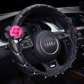 Surla Women's Fashion Personality Car Steering Wheel Cover Camellia Diamond Pearl (Black)