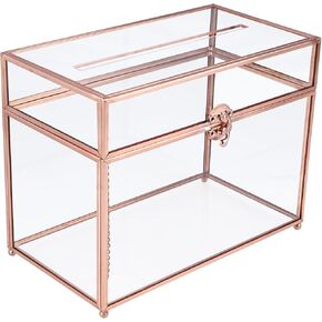 HighFree Glass Card Box, Large Clear Card Box for Wedding Receptions, Decorative Storage Box for Baby Shower, Birthday Party, Bridal Shower (With Slot, Gold)